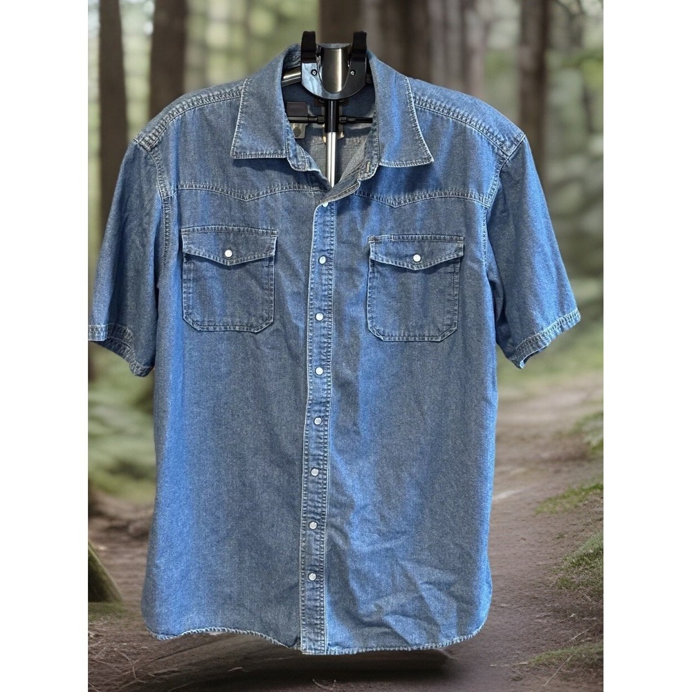 CE Schmidt Workwear Denim Shirt Mens XLT Blue Cotton Pockets Western Pearl Snap